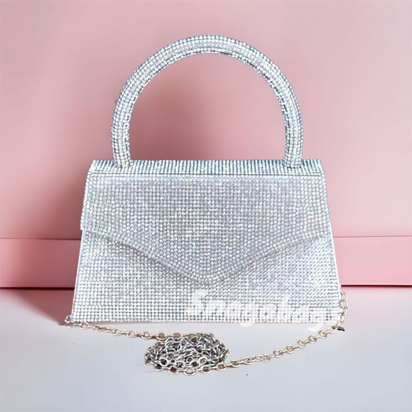 NEW HOURGLASS TOP HANDLE CROSSBODY SPARKLING GLITTER BAG WEDDING FORMAL EVENT - Picture 5 of 10